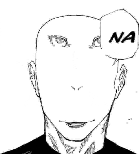 a black and white drawing of a man 's face with a speech bubble that says na .