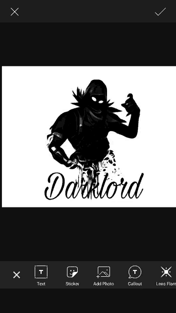 a black and white image of a man with the word darklord on it