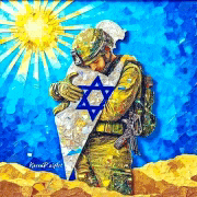 a painting of a soldier holding a flag with a star of david on it .