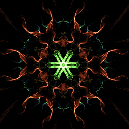 a green star in the middle of a kaleidoscope