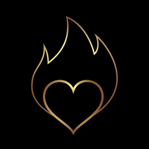 a gold flame with a heart in the middle