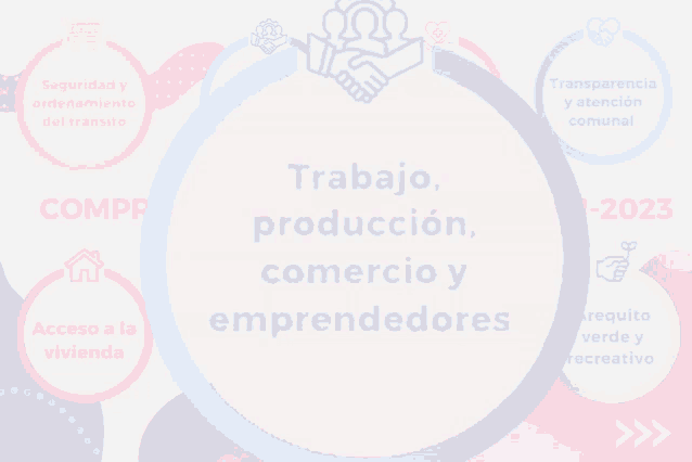 a white circle with the words trabajo produccion comercio y emprendedores