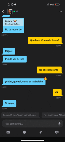 a phone screen shows a conversation between miguel and que bien como de llama