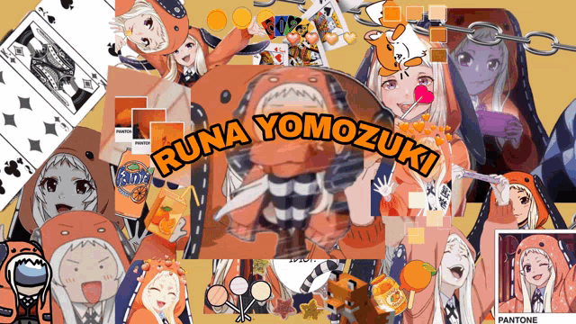 a collage of images with the name runa yomozuki on the bottom