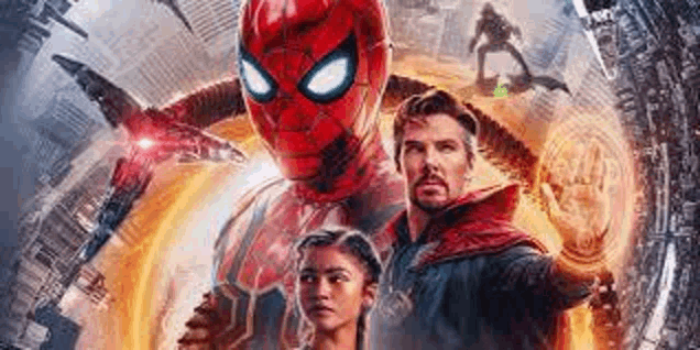 a poster for spider-man no way home shows spider-man , doctor strange , and a woman .