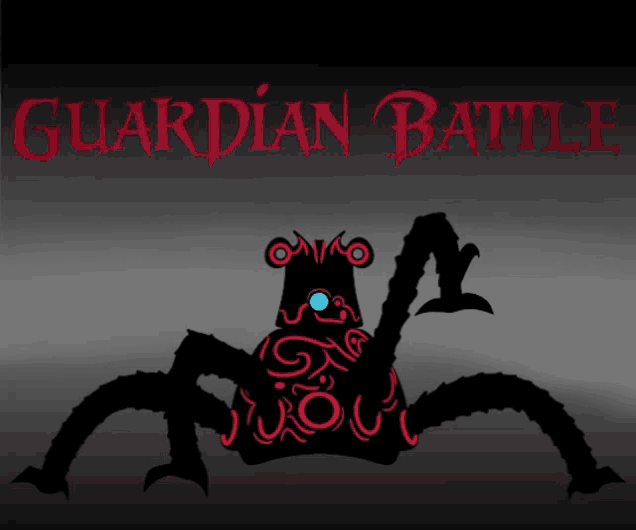 a poster for the video game guardian battle with a silhouette of a monster