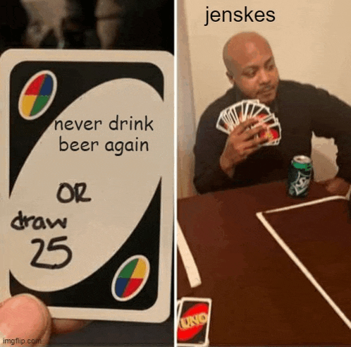 a person is holding a card that says never drink beer again or draw 25