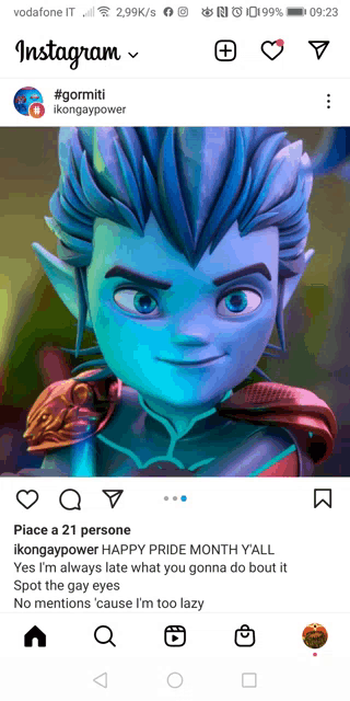 a screenshot of an instagram post with a cartoon character