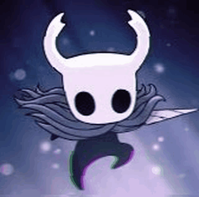 the hollow knight is a cartoon character with horns and a knife .