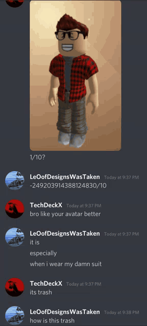 a screenshot of a discord conversation between leoofdesigns wastaken and techdeckx