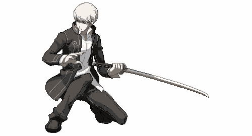 a pixel art drawing of a man holding a sword