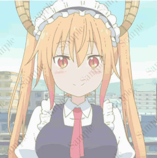 a picture of a girl with horns and a maid 's outfit