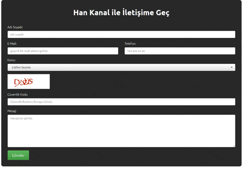 a black and white form with the words han kanal ile iletişime geç on it