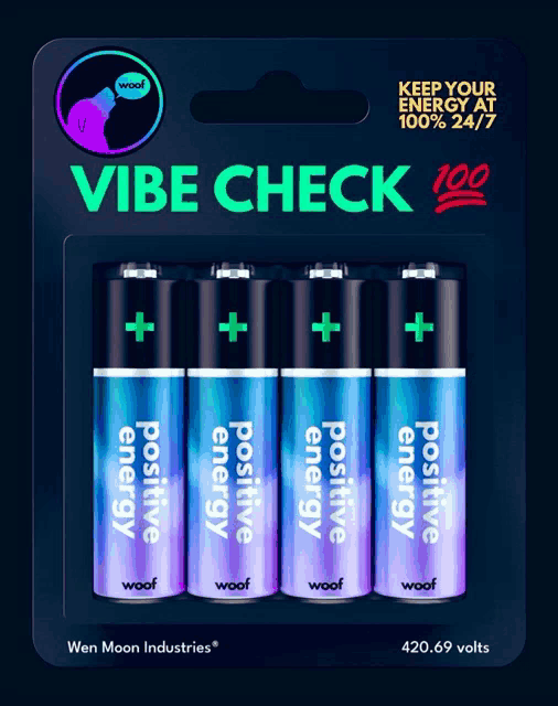 a pack of vibe check batteries that are positive energy