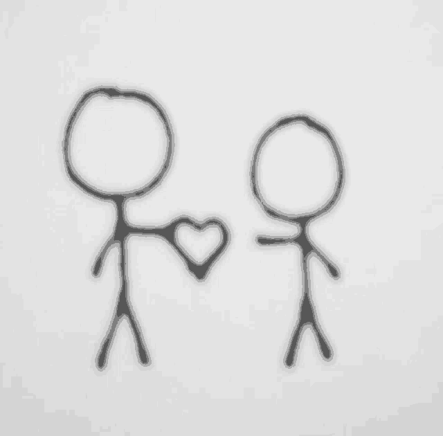 a drawing of two stick figures with a heart in the middle