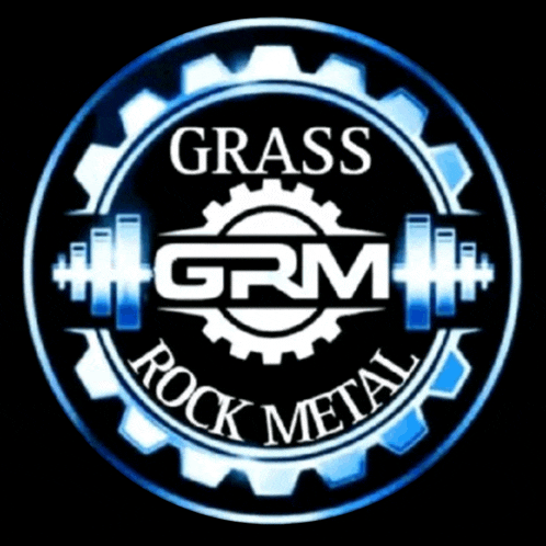 a logo for grass grm rock metal with a gear in the middle