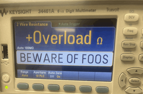 a keysight digital multimeter displays the message beware of foo