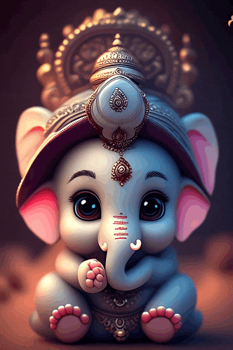 a statue of a baby elephant with a crown on his head