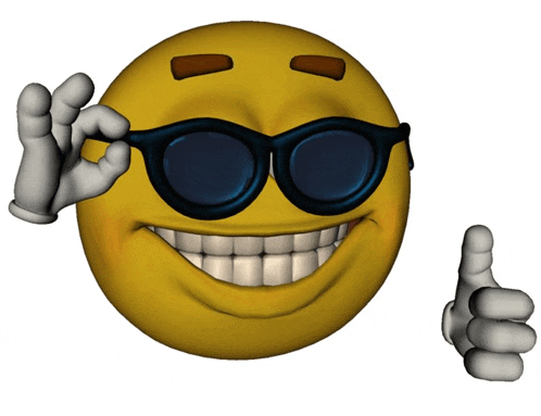 a cartoon smiley face wearing sunglasses giving a thumbs up