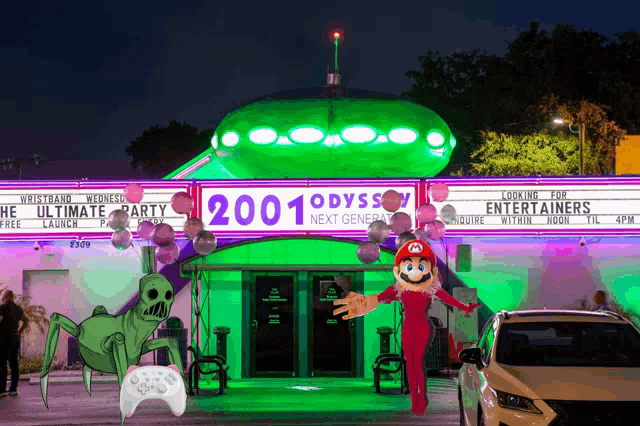 a building with a sign that says 2001 odyssey on it