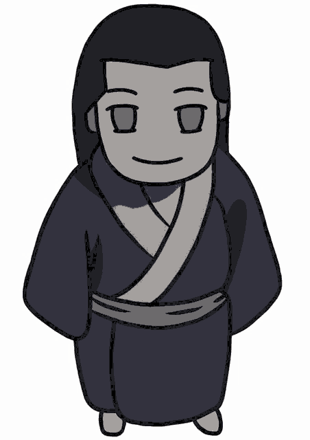 a cartoon drawing of a man in a kimono with a smile on his face