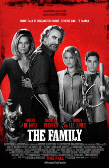 a movie poster for the family features robert de niro and michelle pfeiffer