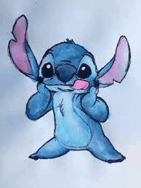 a drawing of stitch from disney 's lilo and stitch with his tongue out .