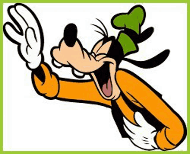 goofy , a cartoon character from mickey mouse , is waving his hand .