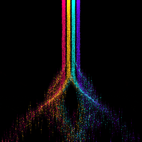 a black background with rainbow colored lines and dots