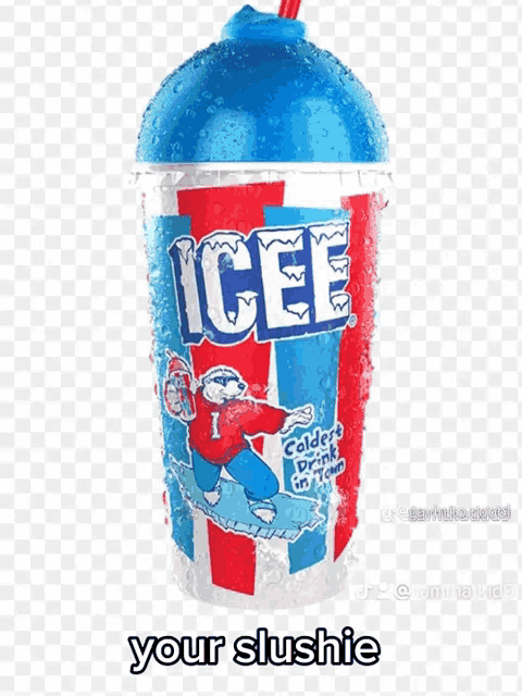 a cup of icee with a straw on top