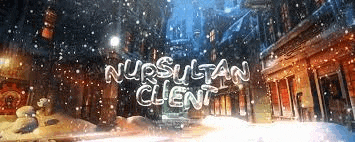 a snowy city street with the words nursultan client written in the snow