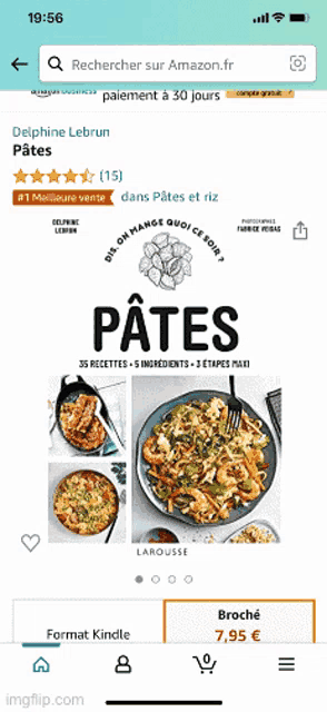 a screenshot of a book called pates on amazon.fr