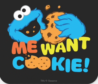 a sesame street cookie monster says me want cookie