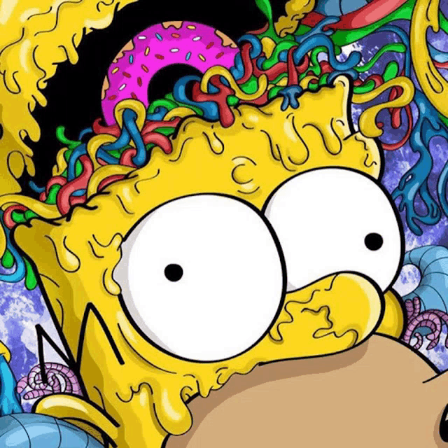 a cartoon of homer simpson with a doughnut in his head