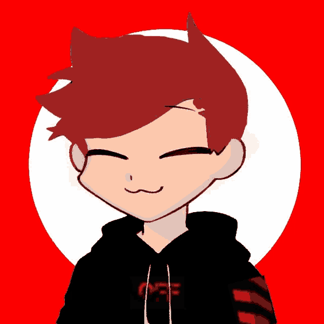 a drawing of a boy with red hair and a black hoodie