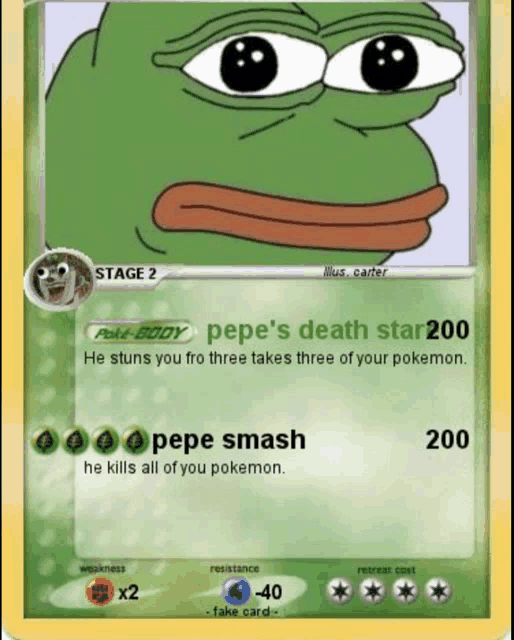 a stage 2 pepe 's death star pokemon card