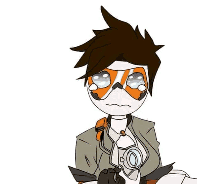 a cartoon drawing of tracer from overwatch wearing a mask and sunglasses .