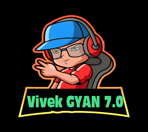 a logo for vivek cyan 7.0 with a cartoon character wearing headphones