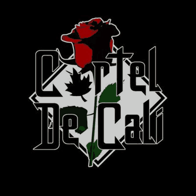 a logo for cartel de cali with a red rose , maple leaf , and cross .