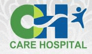 a logo for a hospital called care hospital with a person in a star .