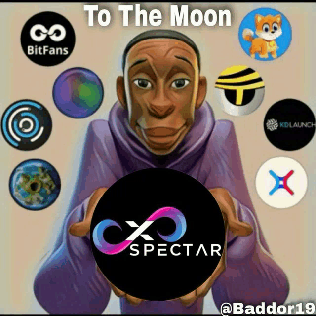 a cartoon of a man holding a cxo spectar logo