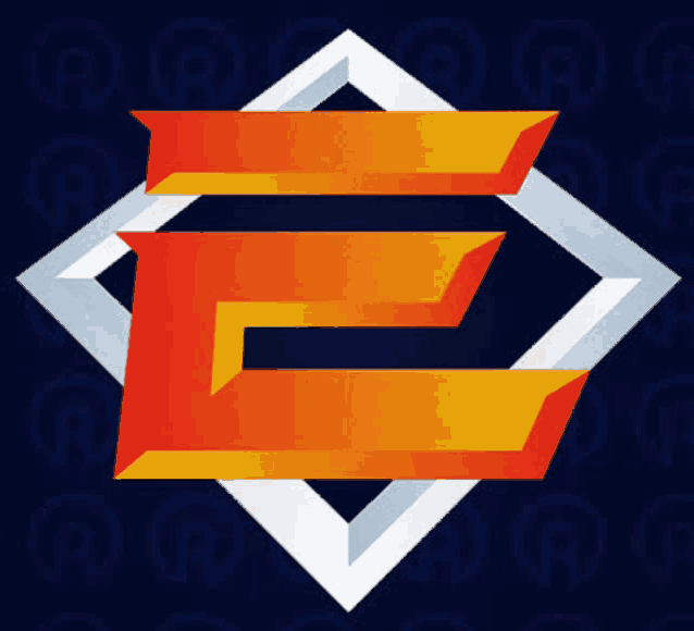 the letter e is in a square with a ribbon around it