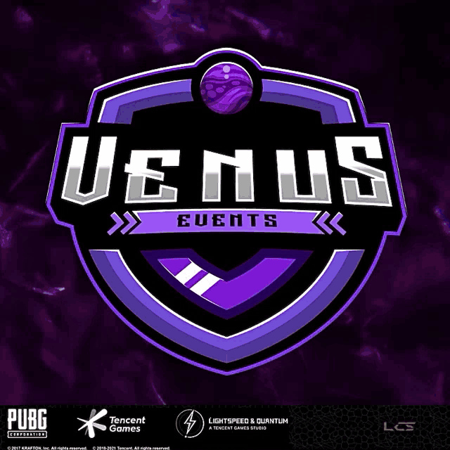 a logo for venus events is purple and black