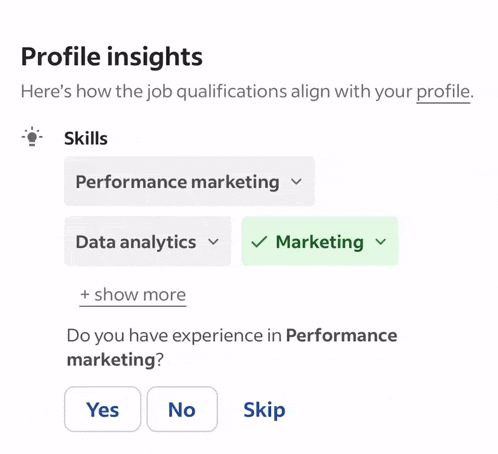 a screenshot of a profile insights page that says " do you have experience in data analytics "