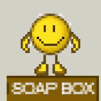 a pixel art of a soap box with a smiley face on top of it