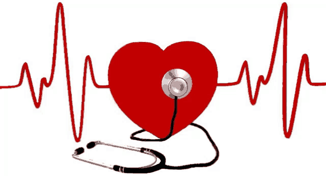 a red heart with a stethoscope around it