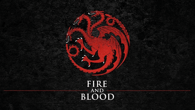 a poster with a red dragon and the words fire and blood