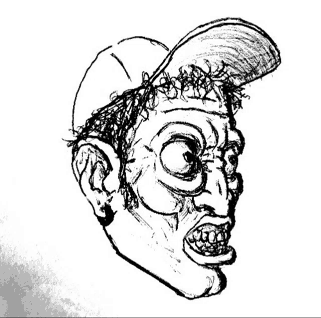 a drawing of a man wearing a hat and glasses