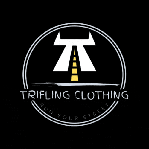 a logo for trifling clothing shows a road with a yellow line