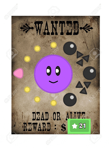 an illustration of a wanted poster with a purple face